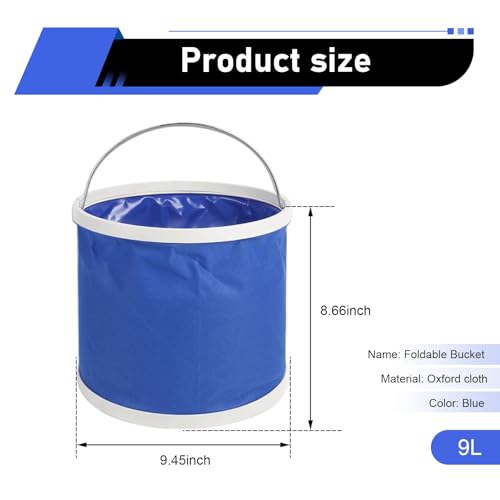 Collapsible Bucket, 9L (2.38 Gallons) Waterproof Oxford Fabric Camping Fishing Bucket, Foldable Portable Pop Up Water Buckets for Household, Outdoor, Car Washing (Blue) - size: 9 L