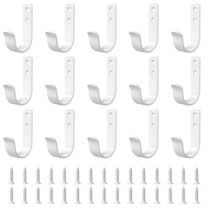 15-Pack White Metal Wall Mount Hooks for Hanging Coats & Towels | Screw-in Single Hooks for Clothing, Robe, Bathroom, Entryway, Garage - color: 15PCS Wide White hook