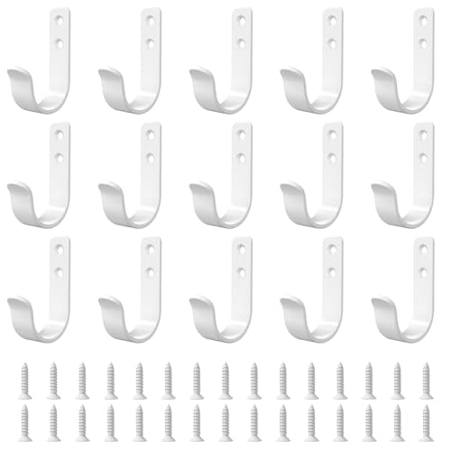 15-Pack White Metal Wall Mount Hooks for Hanging Coats & Towels | Screw-in Single Hooks for Clothing, Robe, Bathroom, Entryway, Garage - color: 15PCS Wide White hook