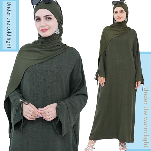 Women 1PC Abaya Dress Simple Kaftan Eid Dress for Women Muslim Casual Robe Fashion Jilbab Dubai Travel Outfits - color: Army Green, size: X-Large