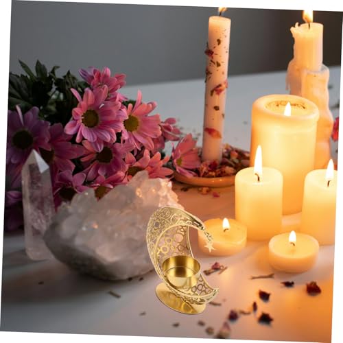 PRETYZOOM Moon Shape Candle Holder Iron Desktop Decor for Home Weddings Parties Middle Eastern Design Versatile Tea Light Stand for Relaxation Ambiance