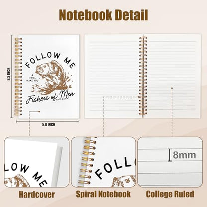 WUCHJ Yellow Retro Fish Christian Notebook,Boys Religious Notebook, Matthew 4:19 Bible Verse Journal, Yellow Religious Scripture Spiral Notebook Journal for Note Taking, Christian Faith Based Gifts for Women Men, 5.5x8.3 Inch - color: follow me white back