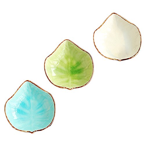 WAIT FLY Lovely Grape Leaves Shaped Ceramics Seasoning Dishes/ Tea Bag Holders/ Ketchup Saucer/ Appetizer Plates/ Vinegar Spice Salad Soy Sushi Wasabi Seasoning Dipping Bowls, Set of 3 - color: Grape Leaf