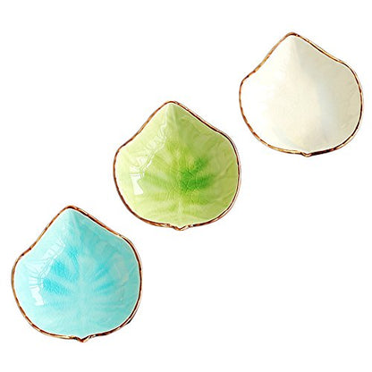 WAIT FLY Lovely Grape Leaves Shaped Ceramics Seasoning Dishes/ Tea Bag Holders/ Ketchup Saucer/ Appetizer Plates/ Vinegar Spice Salad Soy Sushi Wasabi Seasoning Dipping Bowls, Set of 3 - color: Grape Leaf