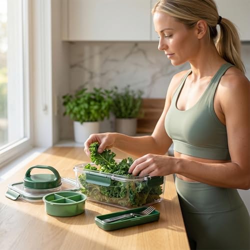 Leakproof 1000ML Salad Container with Dressing Cup & Fork | Dishwasher Safe Airtight Salad Pod & Lunch Box for Office, Travel & Picnic