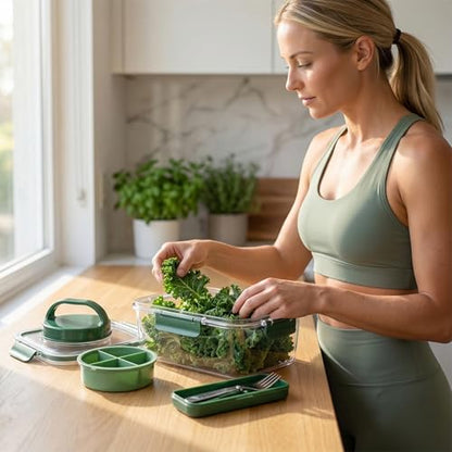 Leakproof 1000ML Salad Container with Dressing Cup & Fork | Dishwasher Safe Airtight Salad Pod & Lunch Box for Office, Travel & Picnic