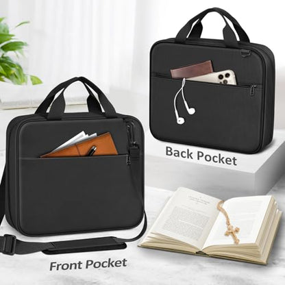 FINPAC Large Bible Cover, Carrying Book Case Church Bag Bible Protective with Zippered Pocket and Handle, Gift for Men Women - color: Black