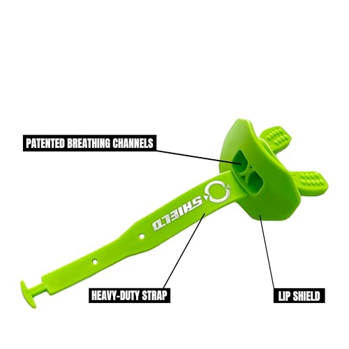 O Shield Striker Football Lip Guard with Permanent Strap | Football Lip Guard with Permanent Strap — Front Teeth, Lip, and Full Bite-Surface Coverage, No-Boil Ready Fit - color: Slime Green
