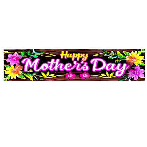 Mother's Day Banner 78 x 17 in Floral Happy Mom Party Backdrop - color: Colorful Banner#02