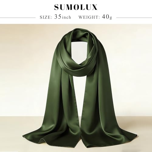Sumolux Head Hair Scarf for Women 35" Like Satin Silk Scarf Hair Wrapping Night Bandana Large Square Scarves - color: A Solid Army Green