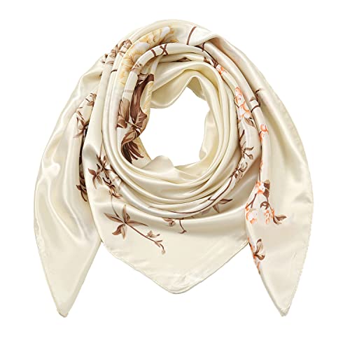 RIIQIICHY Head Scarf for Women Like Silk Satin Scarf for Hair Wrapping at Night Bandana Square Scarf for Sleeping 35 Inch - color: Cream/Gold/Brown/Pink