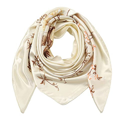 RIIQIICHY Head Scarf for Women Like Silk Satin Scarf for Hair Wrapping at Night Bandana Square Scarf for Sleeping 35 Inch - color: Cream/Gold/Brown/Pink