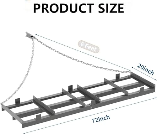 Heavy Duty Square Drag Harrow Driveway Grader - 72 Inch Tow Behind Landscape Rake for ATV, UTV, Tractor - Adjustable Lawn Leveling Tool for Gravel, Soil, Sand and Pasture Maintenance, Gray