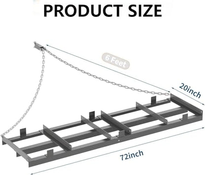 Heavy Duty Square Drag Harrow Driveway Grader - 72 Inch Tow Behind Landscape Rake for ATV, UTV, Tractor - Adjustable Lawn Leveling Tool for Gravel, Soil, Sand and Pasture Maintenance, Gray