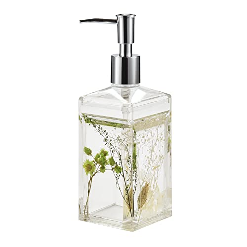 5 Piece Acrylic Liquid 4D Floating Motion Bathroom Vanity Accessory Set Garden Botanic Green Plants Toothbrush Holder, Tumbler, Soap Dispenser, Soap Dish, Toiletbrush Holder Set - size: 5-piece, style: Green Plants