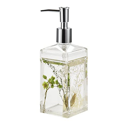 5 Piece Acrylic Liquid 4D Floating Motion Bathroom Vanity Accessory Set Garden Botanic Green Plants Toothbrush Holder, Tumbler, Soap Dispenser, Soap Dish, Toiletbrush Holder Set - size: 5-piece, style: Green Plants