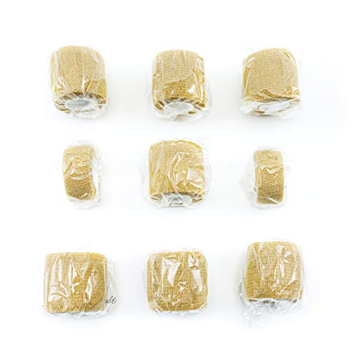 FRESINIDER 9 Rolls Self Adhesive Wrap Athletic Tape Gauze, Breathable Elastic Cohesive Bandage for Sports Injury & Pet (7 Pcs 2" x 5 Yards + 2 Pcs 1" X 5 Yards) (Khaki) - color: Khaki