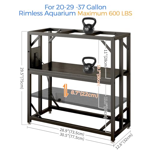 METYERRY 20-29-37 Gallon Fish Tank Stand with Power Outlet,Adjustable Aquarium Stand, Heavy Duty Terrarium Stand,Metal Frame Reptile Turtle Tank Stand Suitable for Home Office,600LBS Capacity, Black - color: Black, size: 20-29-37 Gallon