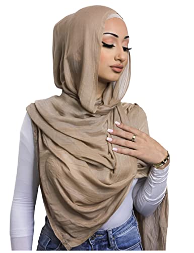 Txameru Women's Viscose Cotton Hijab Scarf - color: Camel