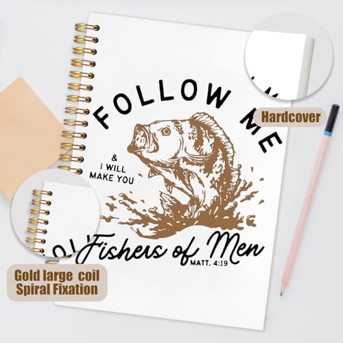 WUCHJ Yellow Retro Fish Christian Notebook,Boys Religious Notebook, Matthew 4:19 Bible Verse Journal, Yellow Religious Scripture Spiral Notebook Journal for Note Taking, Christian Faith Based Gifts for Women Men, 5.5x8.3 Inch - color: follow me white back