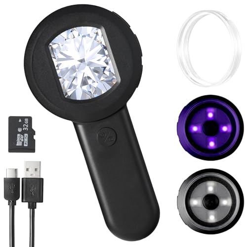 100X Digital Magnifying Glass- Coin Magnifying Glass with 2'' Screen, Portable Handheld Kids Microscope, Jewelers loupe with Light, for Trichome, USB Coin Magnifier for Collector, Mini Scope for Bug