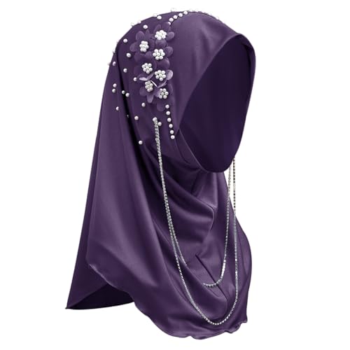 Fashion Long Hijab Scarf for Women Girls Muslim Islamic Under Scarf Hat Long Hijabs Cap Instant Turbans Wrap - color: Purple
