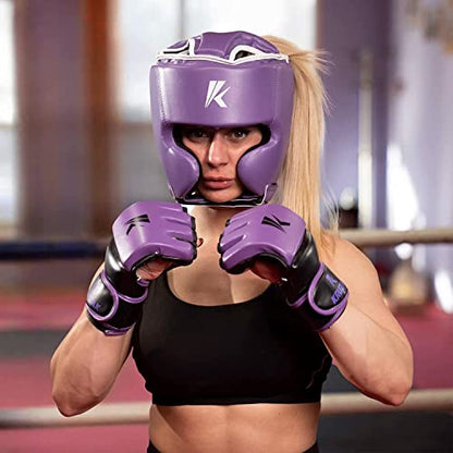 Kruzak Unisex Boxing Headgears - MMA Training, Adjustable Padded, Kara,Muay Thai Headgear, Kickboxing, Sparring, Martial Arts, Karate, Taekwondo MMA Body Equipment - color: Purple, size: Large-X-Large