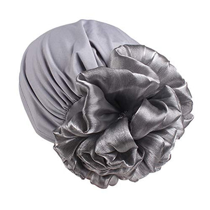 Women Flower Elastic Turban Beanie Head Scarf wrap Chemo Cap hat for Cancer Patient - color: Grey 1