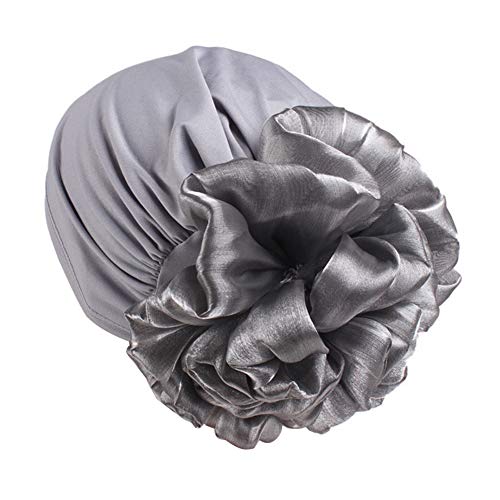 Women Flower Elastic Turban Beanie Head Scarf wrap Chemo Cap hat for Cancer Patient - color: Grey 1