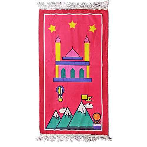 Desert Dress Kids Prayer mat boy girls rug eid mosque school travel velour soft luxury small solah design tassel carpet - color: Red Mountain