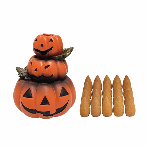 HOSLEY Resin Backflow Incense Cone Burner Holder, Pumpkins Decor Statue 4.72" High with 20 Pieces of Dragon Blood Backflow Incense Cones - color: Pumpkins