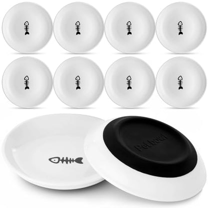 Ceramic Cat Bowls - 10 Pack, No Whisker Fatigue Wide Shallow Cat Dishes with Non-Slip Silicone Bottom, Pet Food & Water Plates, 15cm Diameter