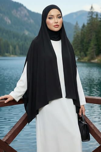 Aisha's Design Neck-Covering Practical Jersey Hijab with Built-In Ninja Bonnet - color: Black