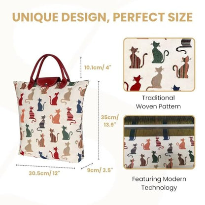 Signare Tapestry Foldable Tote Bag Reusable Shopping Bag Grocery Bag - color: Cheeky Cat