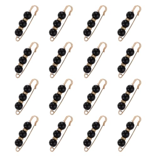 MECCANIXITY Pearl Brooch Pins, Decorative Safety Pin Brooch - color: Bright Black