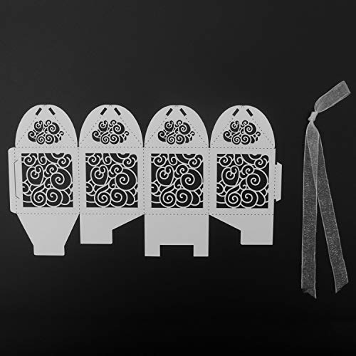 KPOSIYA 100 Pack Wedding Favor Boxes Laser Cut Boxes Party Favor Box Small Gift Boxes Lace Candy Boxes for Wedding Bridal Shower Baby Shower Birthday Party Anniverary with Ribbons (White, 100) - color: White 100