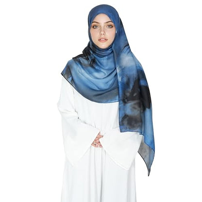 Printed Hijab for Women Printing Hijab Scarf for Women Muslim Islamic Prayer Clothes 1pc Muslim Women's Khimar - color: Abyssal Blue