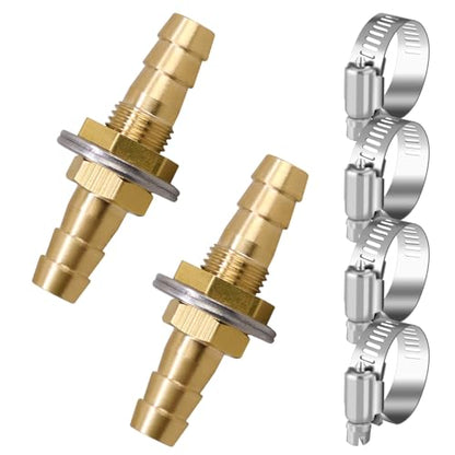 3/8 inch Brass Hose Barb Bulkhead Fitting for Fuel/Air Systems | For Pipeline/Irrigation/Industrial Projects, Flat Washers and Clamps, Easy To Install, High Hardness, Quality Assurance,2Pack - style: 3/8"