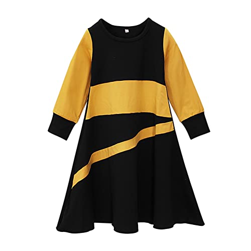 IBTOM CASTLE Abaya for Girl Kids Hijab Scarf Muslim Dress Two-piece Ramadan Prayer Clothes Islamic Arabic Kaftan Khimar Robe - color: Black - Yellow, size: 7-8 Years