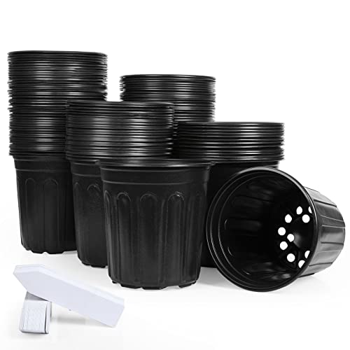 JERIA 100-Pack 1 Gallon Flexible Plant Nursery Pots with 100Pcs Plant Labels,Thickened Soft Plastic Seedling Pots,Seed Starting Pot Flower Plant Container for Succulents，Seedlings - size: 1Gallon, style: 100P