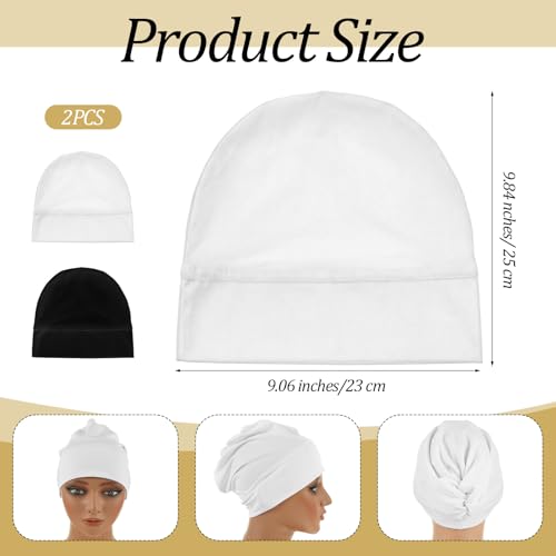 2PCS Hijab Undercap Non Slip for Women, Cozy Satin Hijab Undercap Cap Scarf Islamic Muslim Soft Hijabs Accessory for Turban Tube Neck Cover (White Black)