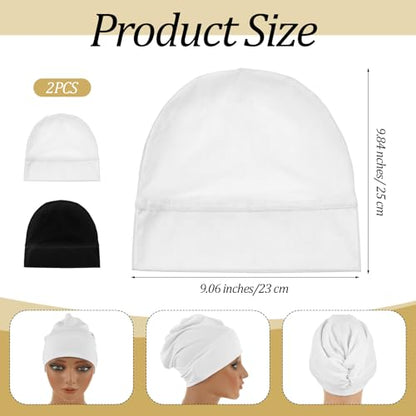 2PCS Hijab Undercap Non Slip for Women, Cozy Satin Hijab Undercap Cap Scarf Islamic Muslim Soft Hijabs Accessory for Turban Tube Neck Cover (White Black)