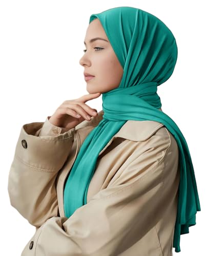 Harewom Muslim Hijab for Women Soft Stretch Headscarf Large Plain Turban Wrap Shawl Head Wrap for Everyday Wear - color: Light Green Hijab Headscarf