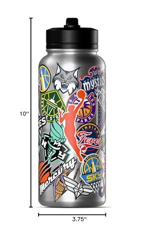 Hydrapeak WNBA Officially Licensed All-Team Sticker Print Logo 32oz Insulated Water Bottle with Straw Lid and Handle, Stainless Steel Travel Tumbler for Passionate WNBA Fans, Drinks Stay Cold 24 Hours - color: WNBA, size: 32 Ounces