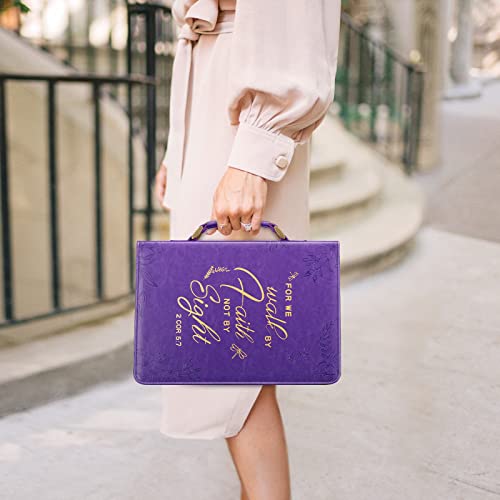 FINPAC Large Classic Bible Cover Vegan Leather Carrying Book Case Church Bag Bible Protective with Handle, Gift for Women, Mother, Friends, Purple - color: Deep Purple