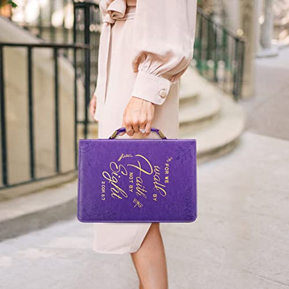 FINPAC Large Classic Bible Cover Vegan Leather Carrying Book Case Church Bag Bible Protective with Handle, Gift for Women, Mother, Friends, Purple - color: Deep Purple