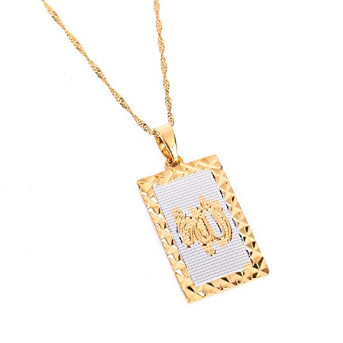 24K New Islamic Allah Pendant Charm Gold Pendant Necklace Religious Muslim Jewelry - style: Two Color Plated