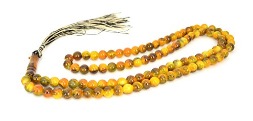 Islamic Prayer Beads - Misbaha Tasbih 99 Glass Bead Necklace - color: Autumn Orange W/ Yellow and Black Tassel
