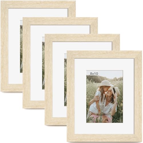 Momentworth 8x10 Picture Frame with Mat for 5x7 Set of 4, Natural Wood Grain 8 x 10 Gallery Wall Picture Frames for Tabletop or Wall Mounting(4 Pack, Natural) - color: Natural, size: 8x10 - 4 pack