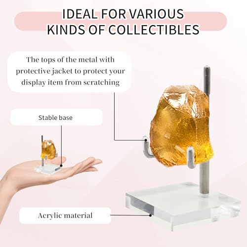 4 PCS Adjustable Metal Arm Rock Display Stand, Acrylic Crystal Holder | Clear Crystal Display Stands with Acrylic Base, for Geodes Mineral Agate and Small Collectibles, 2 x 2 x 3.5 Inch